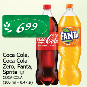 Coca Cola, Coca Cola Zero, Fanta, Sprite 1,5 l